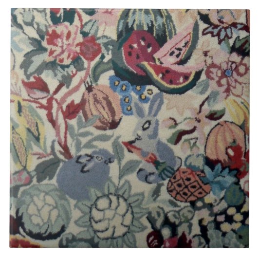 ヴィンテージラビットフルーツフローラファームハウスコテージアート タイル (正面)