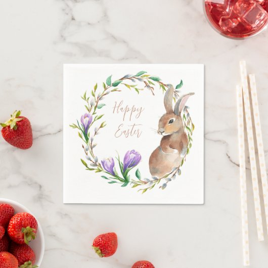 ヴィンテージラビットフローラリースフラワーイースターバニー スタンダードカクテルナプキン (インサイチュ)