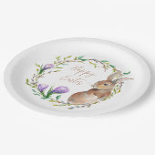 ヴィンテージラビットフローラリースフラワーイースターバニー ペーパープレート (アングル)