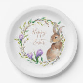 ヴィンテージラビットフローラリースフラワーイースターバニー ペーパープレート (正面)