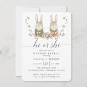 ヴィンテージラビットボタニカルベビージェンダーリビール 招待状 (正面)