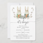 ヴィンテージラビットボタニカルボーイ赤ちゃんシャワーブルー 招待状 (正面)
