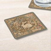 ヴィンテージラビット中世タペストリースタイル スクエアペーパーコースター (アングル)