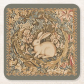 ヴィンテージラビット中世タペストリースタイル スクエアペーパーコースター (正面)