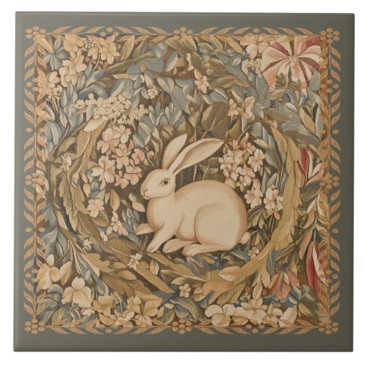 ヴィンテージラビット中世タペストリースタイル タイル (正面)