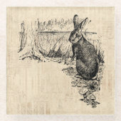 ヴィンテージラビッ図解入りの、写真付きのトバニーアート ガラスコースター (正面)