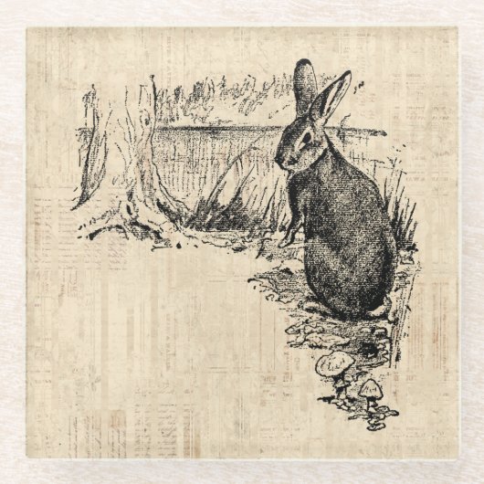 ヴィンテージラビッ図解入りの、写真付きのトバニーアート ガラスコースター (正面)