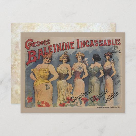 ヴィンテージラフランスのンジェリーウェディングシャワー 招待状 (正面/裏面)