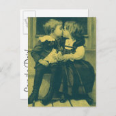 ヴィンテージラブアンドロマンス写真，子供のキス 案内ポストカード (正面/裏面)