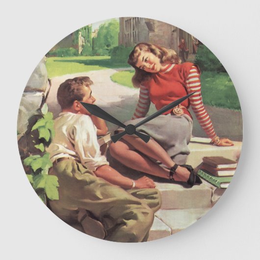 ヴィンテージラブアンドロマンス高校の恋人 ラージ壁時計 (正面)