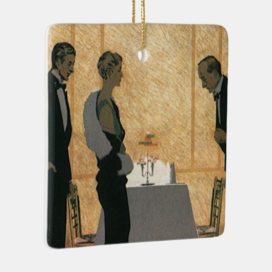 ヴィンテージラブアンドロマンス、カップルエレガントディナー セラミックオーナメント (右)