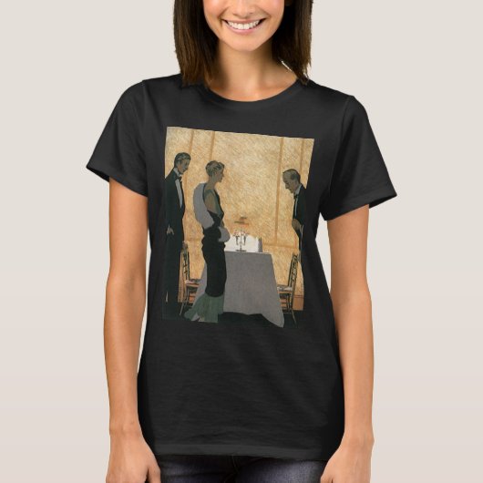 ヴィンテージラブアンドロマンス、カップルエレガントディナー Tシャツ (正面)