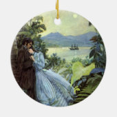 ヴィンテージラブアンドロマンス、ロマンチックなトロピカルビュー セラミックオーナメント (裏面)