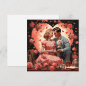 ヴィンテージラブカップルがピンクのハートを抱えるバレンタイン シーズンカード (正面/裏面)