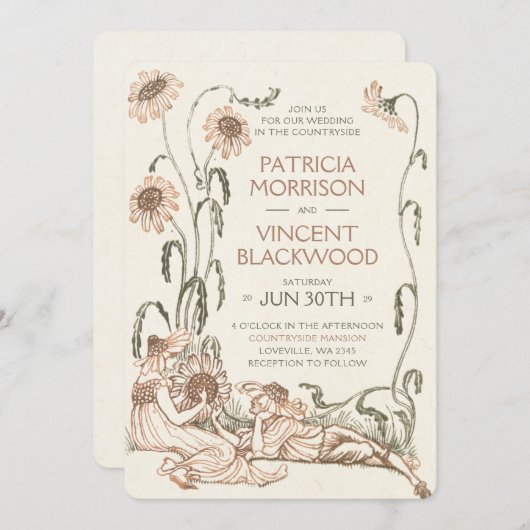 ヴィンテージラブカップル国結婚式招待状 招待状 (正面/裏面)