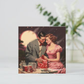 ヴィンテージラブカップル赤いハートバレンタイン シーズンカード (スタンド正面)