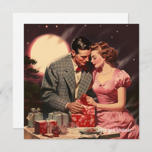 ヴィンテージラブカップル赤ハートバレンタイン シーズンカード (正面/裏面)