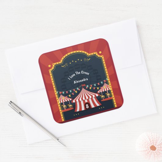 ヴィンテージラブサーカスカーニバル赤白青時代 スクエアシール (封筒)