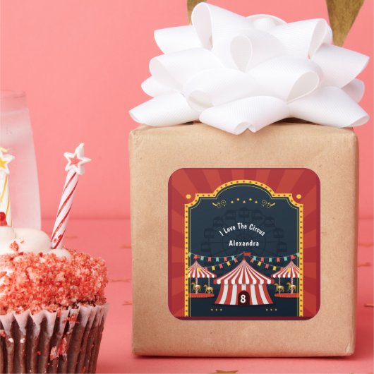 ヴィンテージラブサーカスカーニバル赤白青時代 スクエアシール (パーティー)