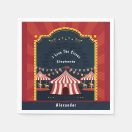ヴィンテージラブサーカスカーニバル赤白青 スタンダードカクテルナプキン