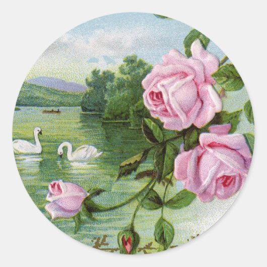 ヴィンテージラブステッカー – 白鳥 ラウンドシール (正面)
