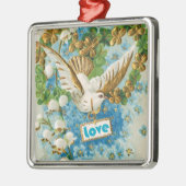 ヴィンテージラブダブブルー白い花オーナメント メタルオーナメント (左)