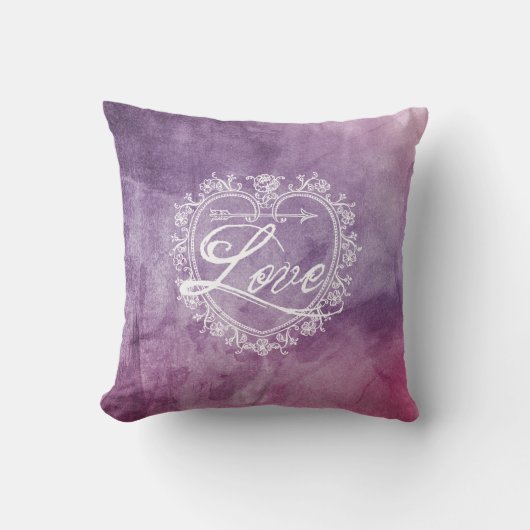ヴィンテージラブハートカラフル水彩 クッション (正面)