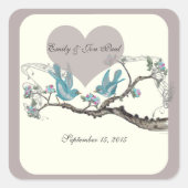 ヴィンテージラブバーズアクアホットピンクとグレー スクエアシール (正面)