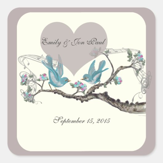ヴィンテージラブバーズアクアホットピンクとグレー スクエアシール (正面)