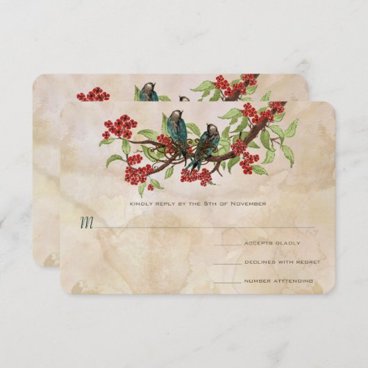ヴィンテージラブバーズティーステインウェディングRSVP 出欠カード (正面/裏面)