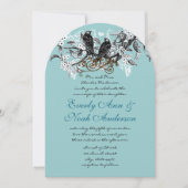 ヴィンテージラブバーズブルーブランチ結婚ズ 招待状 (正面)