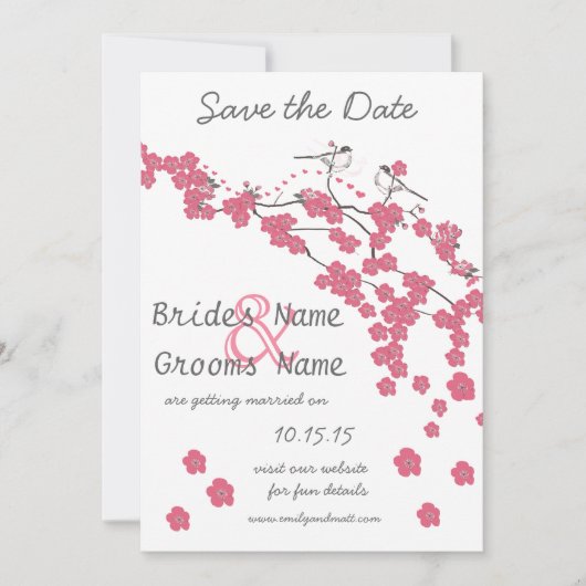 ヴィンテージラブバードさくらんぼ花の日付を保存 招待状 (正面)