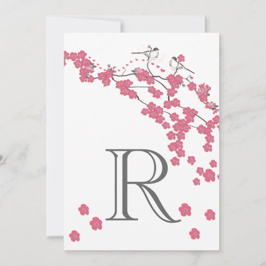 ヴィンテージラブバードさくらんぼ花の日付を保存 招待状 (裏面)