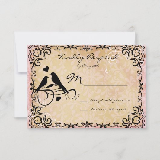 ヴィンテージラブバードの巻き紙婚礼の出欠確認カード 出欠カード (正面)