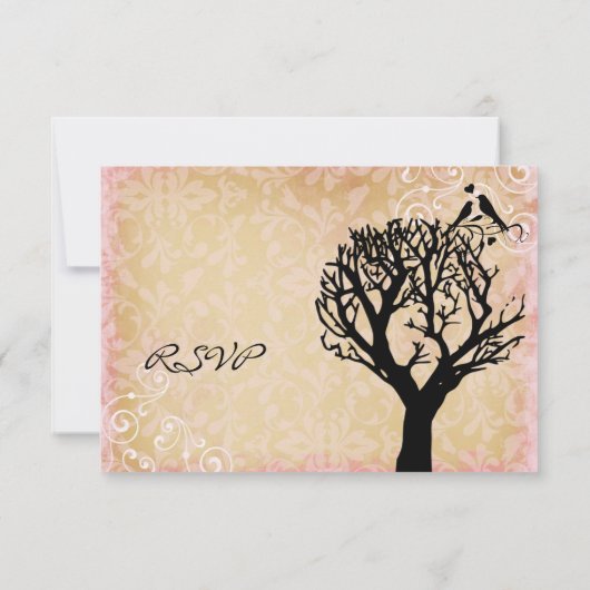 ヴィンテージラブバードの巻き紙婚礼の出欠確認カード 出欠カード (裏面)