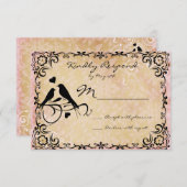 ヴィンテージラブバードの巻き紙婚礼の出欠確認カード 出欠カード (正面/裏面)