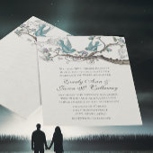 ヴィンテージラブバードアクアブルーとピンク結婚ズ 招待状