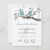 ヴィンテージラブバードアクアブルー&ピンクザデイト 招待状 (正面)