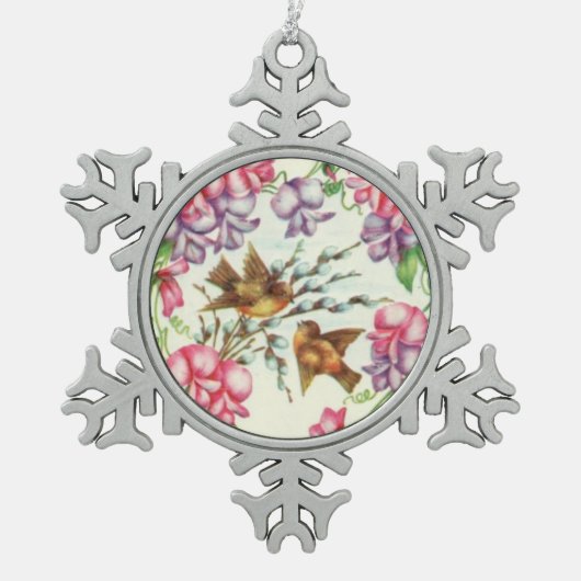 ヴィンテージラブバードオーナメント スノーフレークピューターオーナメント (正面)