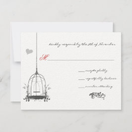 ヴィンテージラブバードカバードレッドアクセント結婚ズ 出欠カード