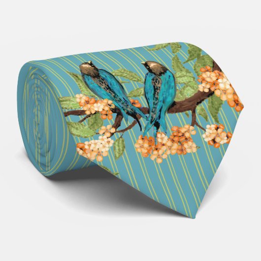 ヴィンテージラブバードターコイズオレンジツリーストライプ ネクタイ (ロール)