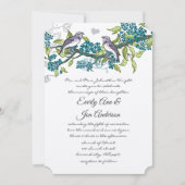 ヴィンテージラブバードティール（緑がかった色）パープル&グリーン結婚ズ 招待状 (正面)