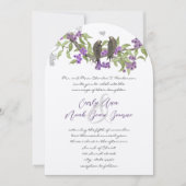 ヴィンテージラブバードパープル開花結婚ズ 招待状 (正面)