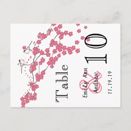 ヴィンテージラブバードピンクさくらんぼブロッサムテーブル番号 ポストカード (正面)