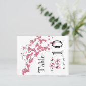 ヴィンテージラブバードピンクさくらんぼブロッサムテーブル番号 ポストカード (スタンド正面)