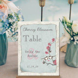 ヴィンテージラブバードピンクさくらんぼブロッサムテーブル番号 ポストカード