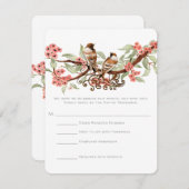ヴィンテージラブバードピンク結婚フローラ 出欠カード (正面/裏面)