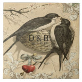 ヴィンテージラブバードフランスのネストデコ結婚アの日付 タイル (正面)