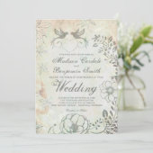 ヴィンテージラブバードフローラ結婚式招待状 招待状 (スタンド正面)