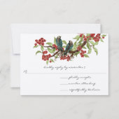 ヴィンテージラブバードレッドさくらんぼブロッサム結婚 出欠カード (正面)